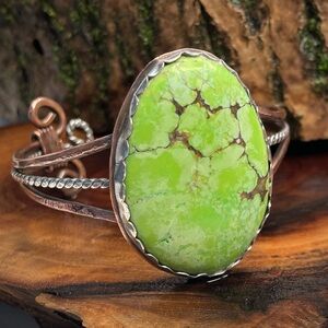 Green Turquoise Cuff Bracelet by Jody Waltman – Handcrafted Mixed Metal Jewelry